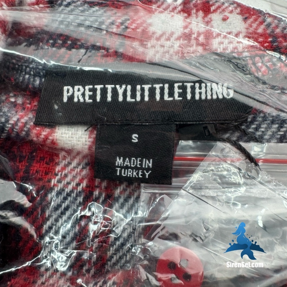 1100 NWT PrettyLittleThing Brushed Check Button Up PJ Top – S – Red Black - Picture 3 of 9